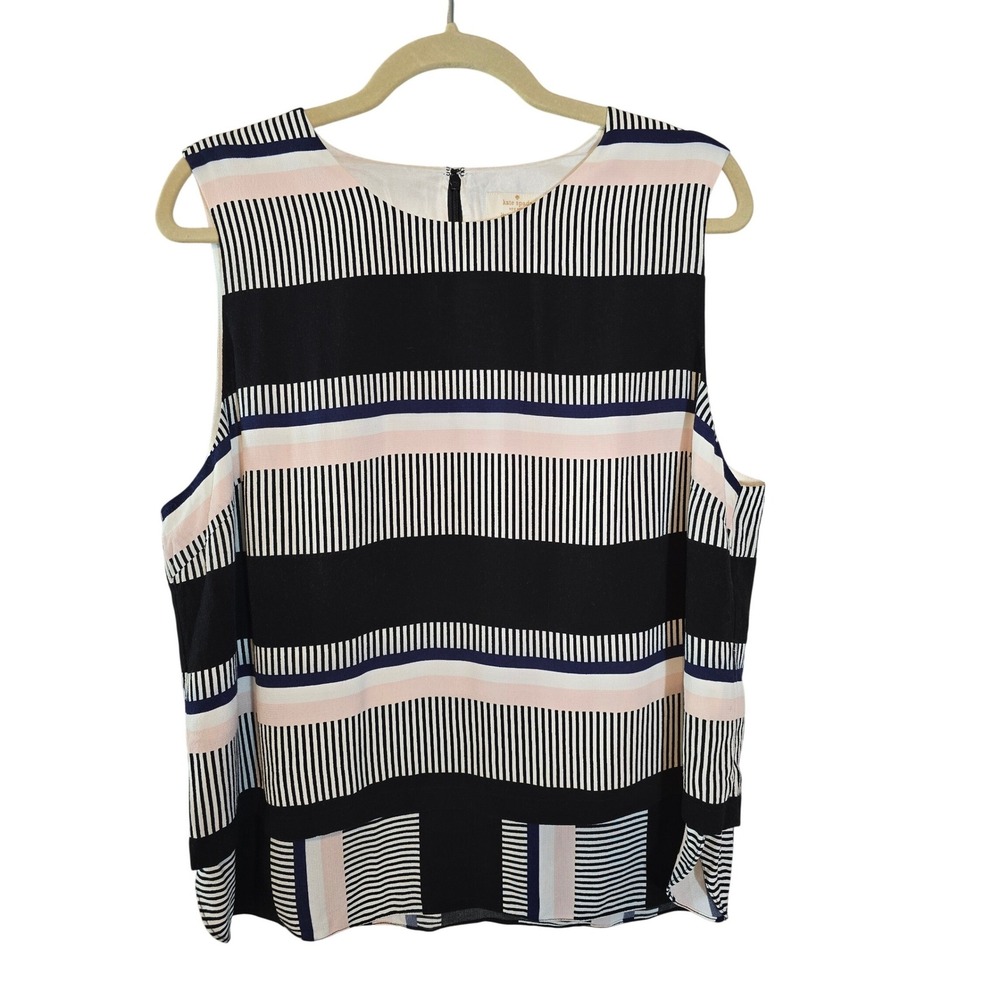 Kate Spade‎ New York Striped Sleeveless Blouse Black Pink White XL NJMU2853